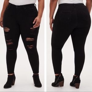 Torrid Sky High Skinny Jean - Premium Stretch Black Destructed